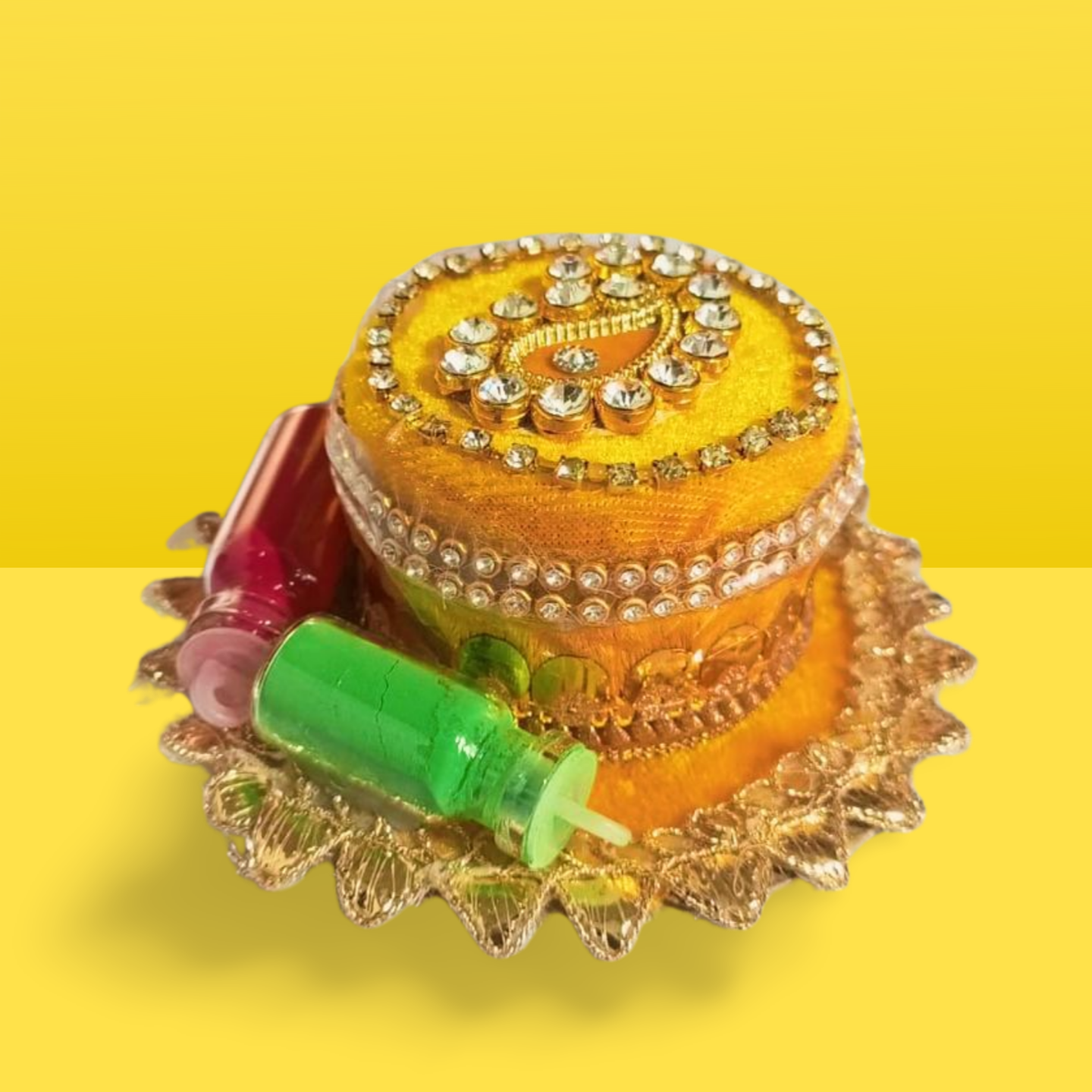 KRITI CREATIONS CHANDAN PUJA HOLI YELLOW SET/ CHANDAN / TWO MULTICOLOUR