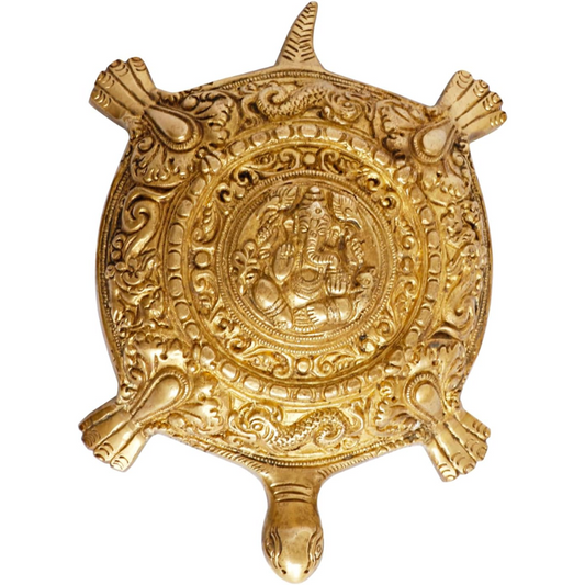 Kriti Creations Vastu Brass Kachua (Tortoise) with Ganesha (19x13.5x5cm)