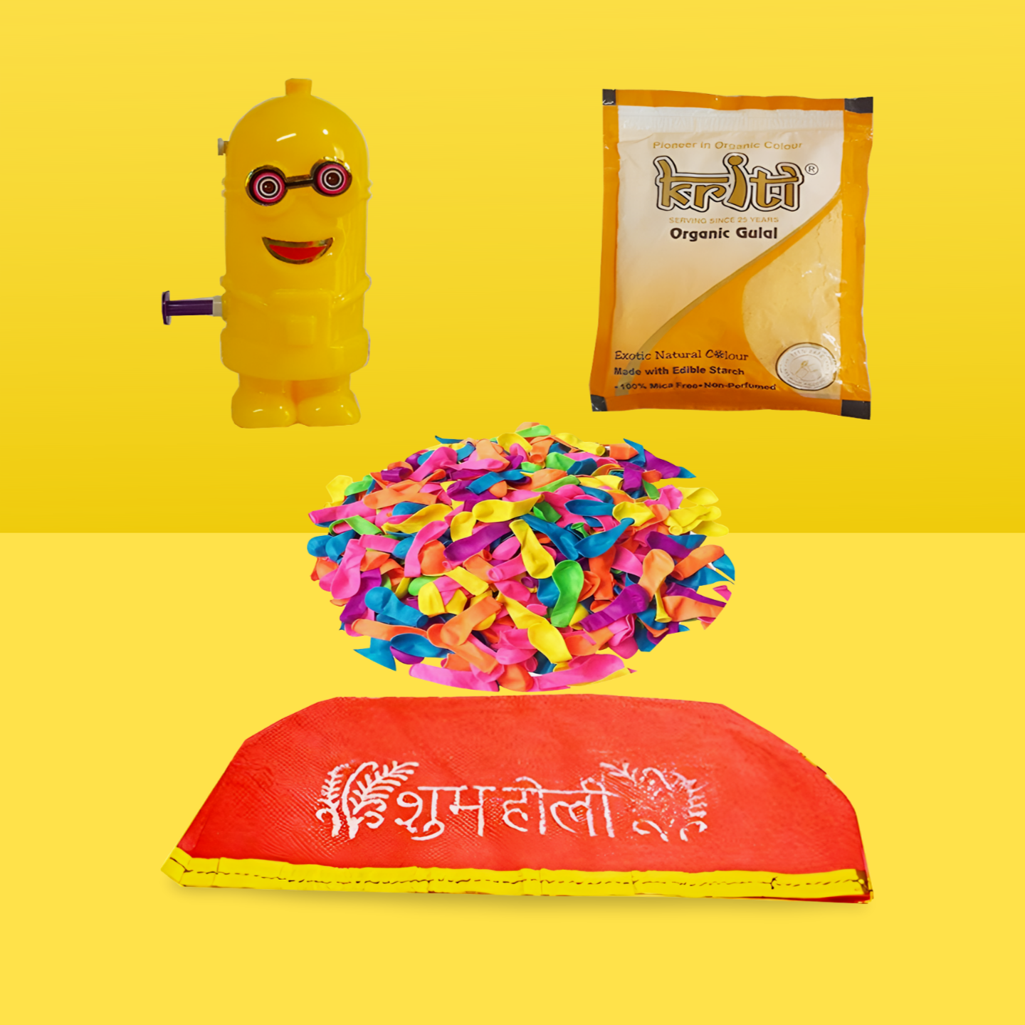 KRITI CREATIONS HOLI GIF SET GULAL/BALLOON(100PC)/HOLI CAP WITH FREE ASSORTED PICHKARI