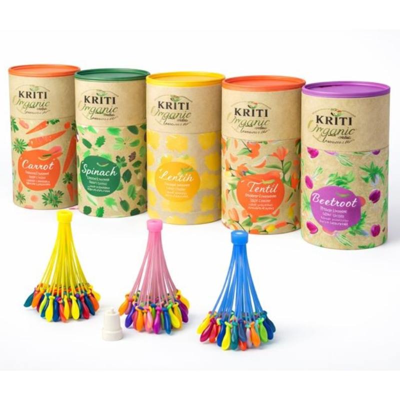 Kriti Combo Organic Water Colours Set of 5 (Carrot, Tesu, Beetroot, Laddoo, Spinach) 50g with Holi Water Bunch Balloons 111 Pcs