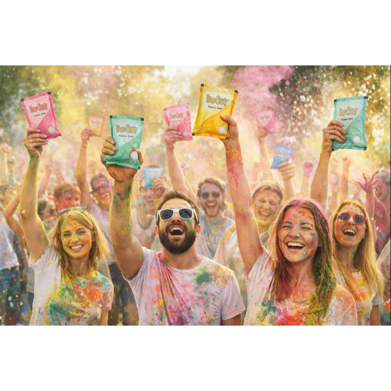 Kriti Creations Organic Gulal Small Plate 100% Handmade & MICA Free | Non- Prefumed | Natural Organic Holi (5 Color in Plate)