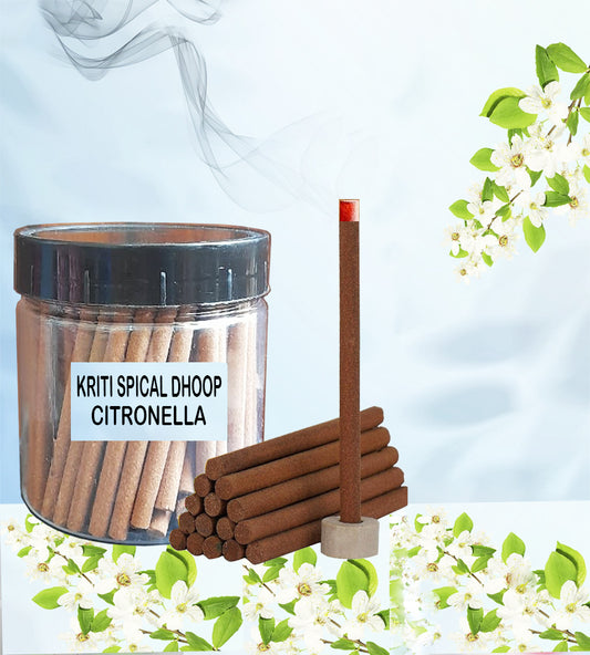 Kriti Creations Special Bambooless Incense Sticks - Citronella | Dhoop Sticks for Pooja | Long Lasting Fragrance | Dhoop Holder Inside | No Charcoal & Bamboo | Kriti Spical Dhoop Jar-150gm