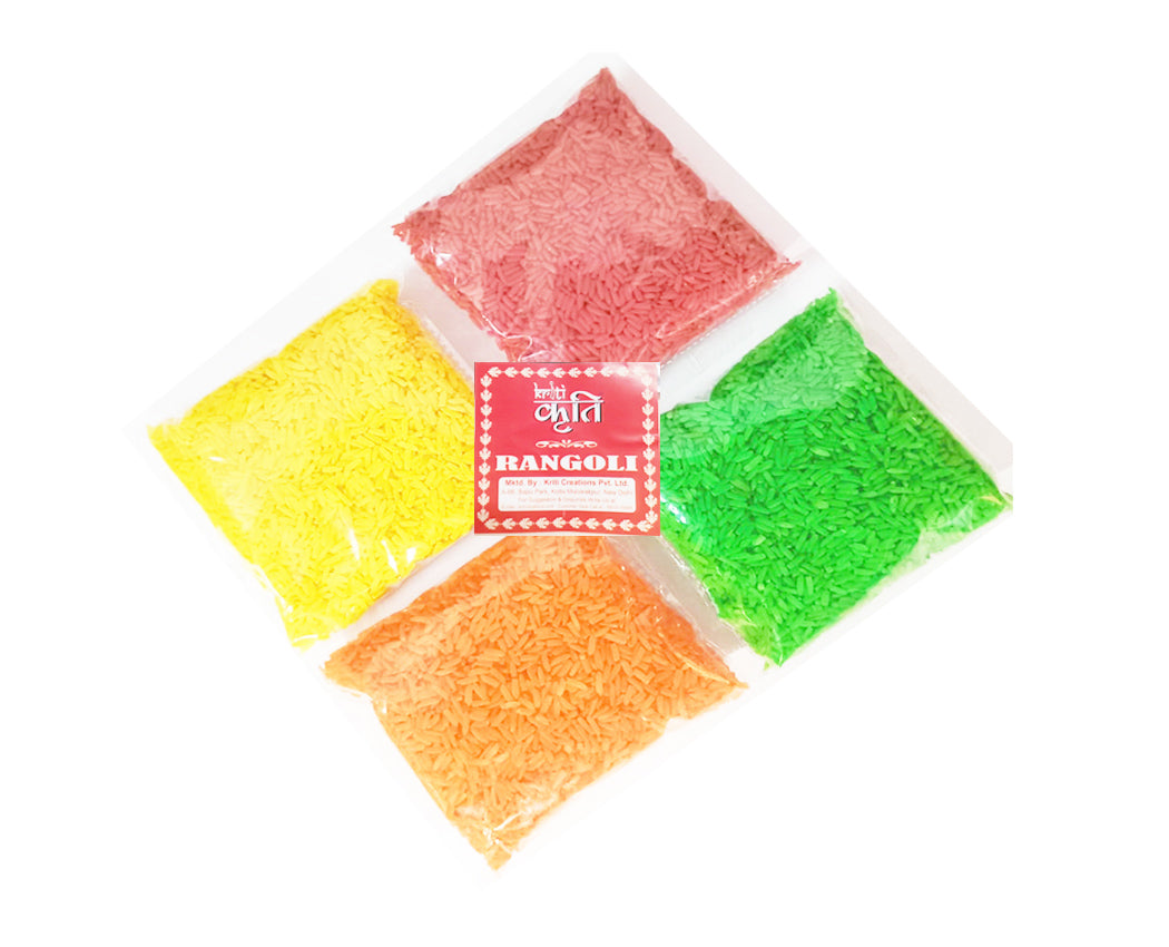 KRITI CREATIONS RANGOLI CHAWAL FOR DECORATION, DIWALI,FESTIVAL FLOOR DECORATION (MULTICOLOR, EACH 120 GRAMS) - PACK OF 4