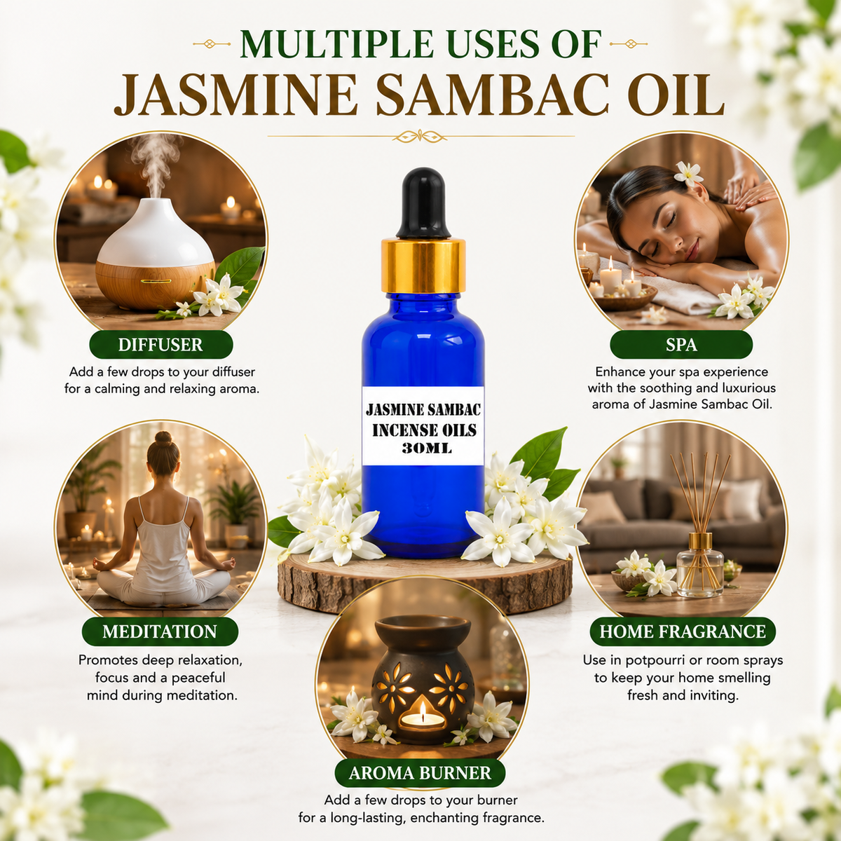 Kriti Creations Jasmine Sambac Aroma Oil 30ML | Rich Floral Fragrance