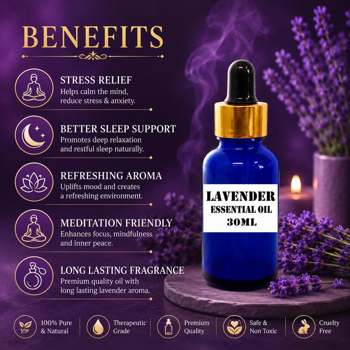 Kriti Creations Lavender Aroma Oil 30ML | Floral Fragrance for Home & Diffuser