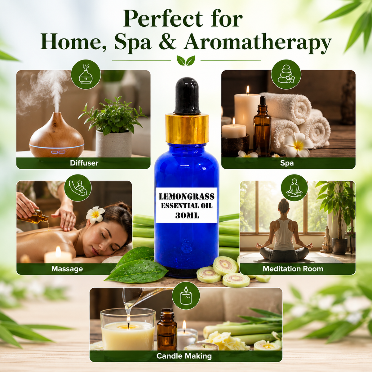 Kriti Creations Lemongrass Aroma Oil 30ML | Fresh Citrus Fragrance