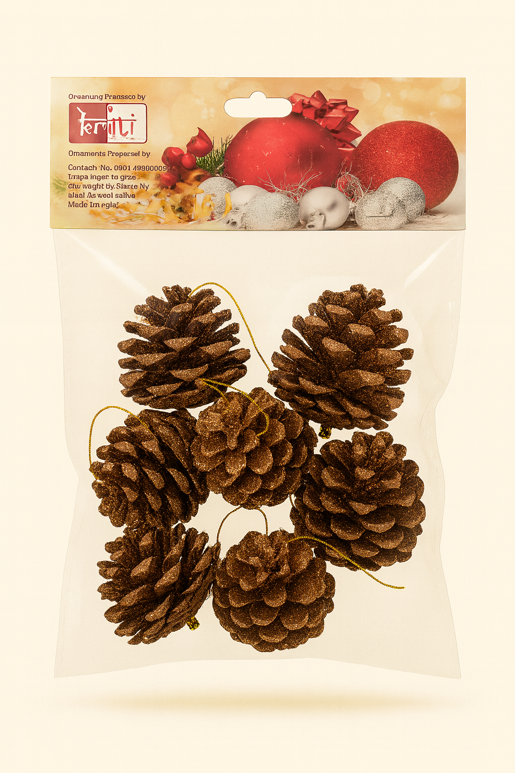 Kriti Creations Christmas Tree Hanging Pine Cone for Christmas Tree Decoration Pack of 6