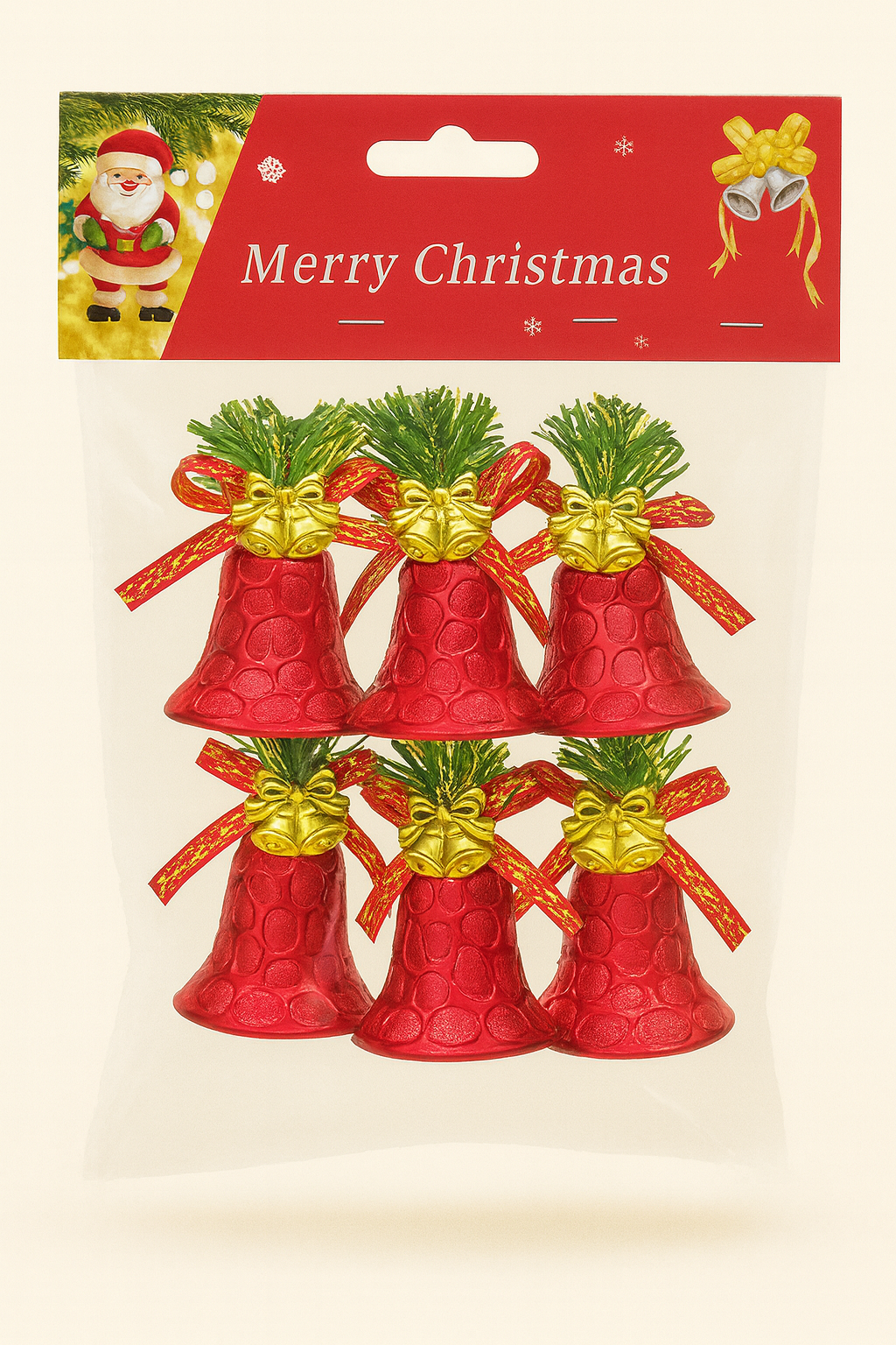 Kriti Creations Decorative Red Bells for Christmas Tree, Home & Party | Ready to Hang | Pack of 6