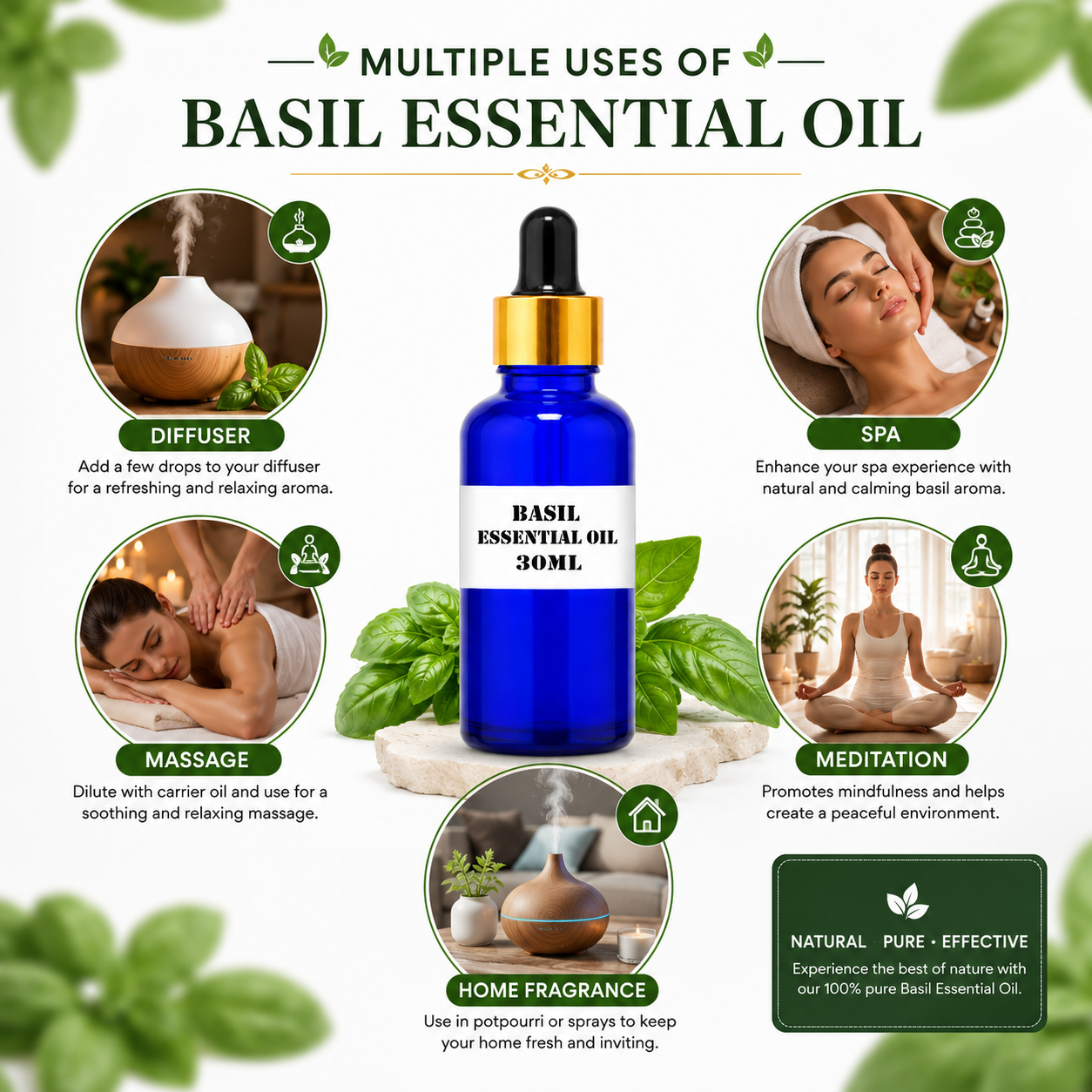 Kriti Basil Essential Oil 30ML, Pure Basil Aroma Oil for Diffuser, Aromatherapy, Home Fragrance & Relaxation