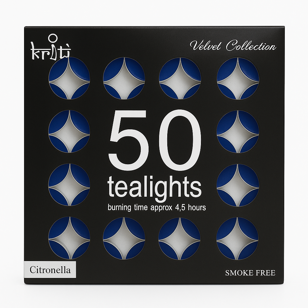 Kriti Set of 50 Perfume Tea-Lights in A Pack Non Toxic Smokeless & Tea Light Candles Perfect for Home Decor(Citronella) (Burning 4.5 Hour)