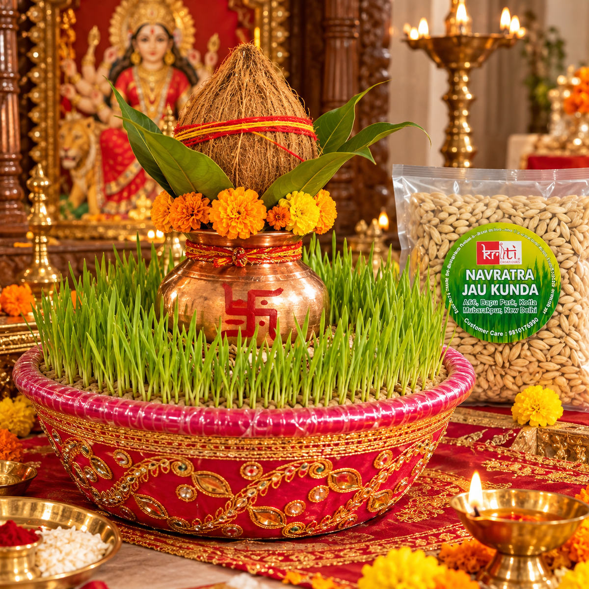 Kriti Creations Navratra Jau Kunda 22 x 22 CM | Navratri Jau Beej Kunda for Puja & Ghatasthapana | Navratri Puja Samagri