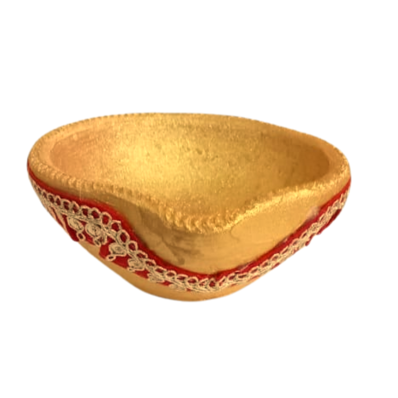 Kriti Creations Traditional Handmade Earthen Clay Big Size Diya for Laxmi Poojan Gold Colour