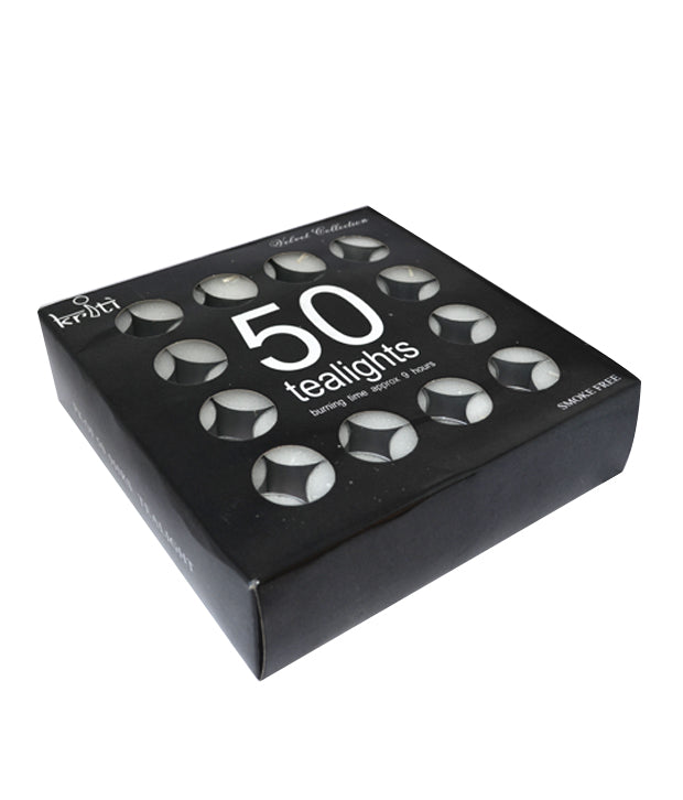 Kriti Set of 50 Tealights Candles | 9 Hours Long Burning | Ideal for Diwali, Pooja, Home Décor, Parties & Ambient Lighting