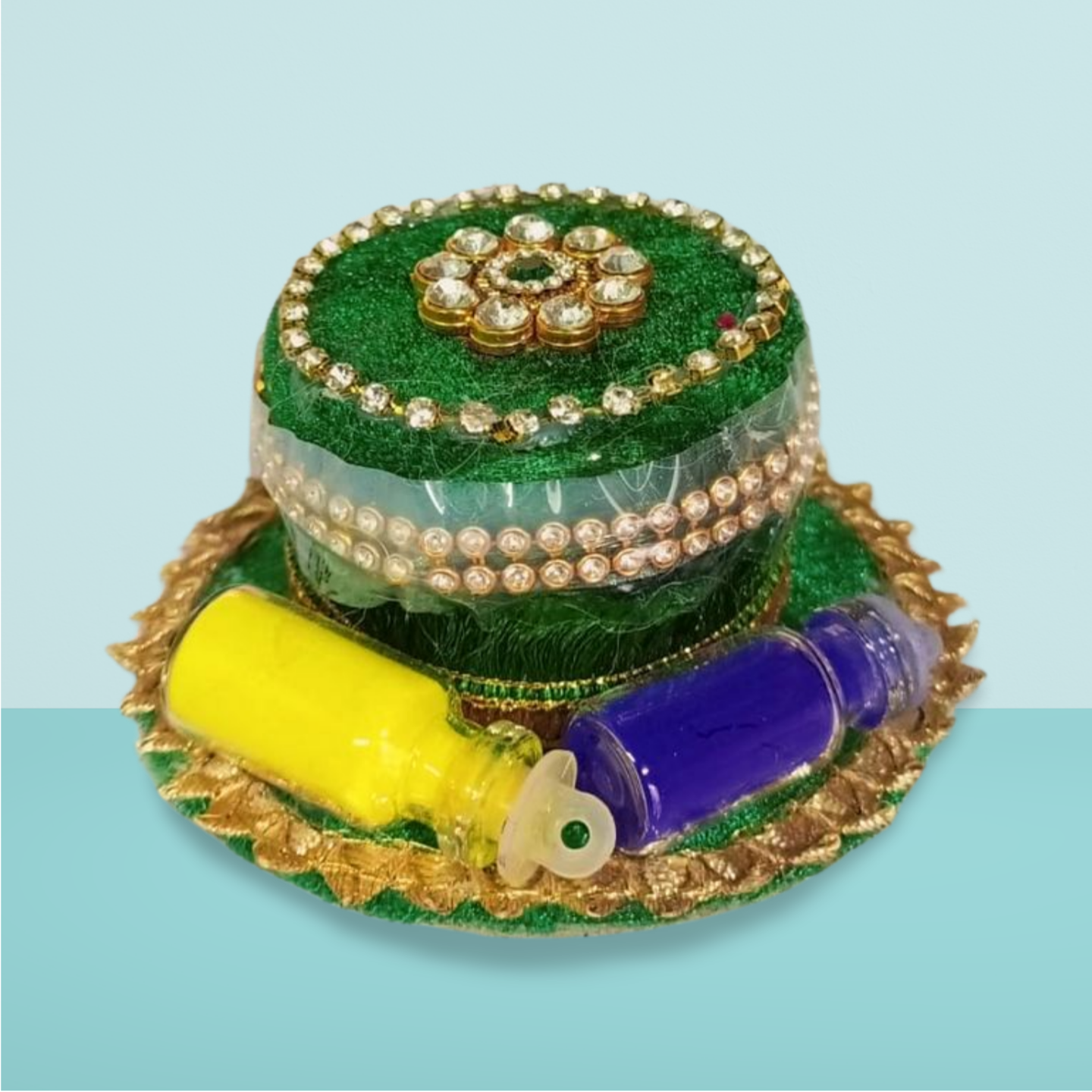 KRITI CREATIONS CHANDAN PUJA HOLI GREEN SET/ CHANDAN / TWO MULTICOLOUR