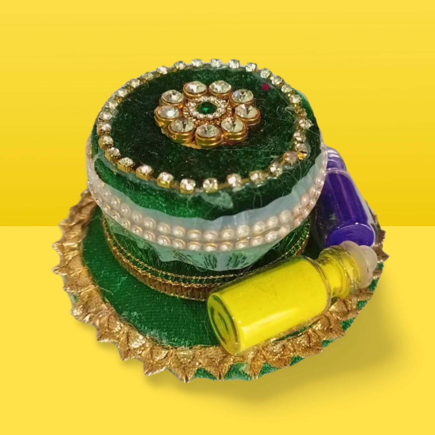 KRITI CREATIONS CHANDAN PUJA HOLI GREEN SET/ CHANDAN / TWO MULTICOLOUR