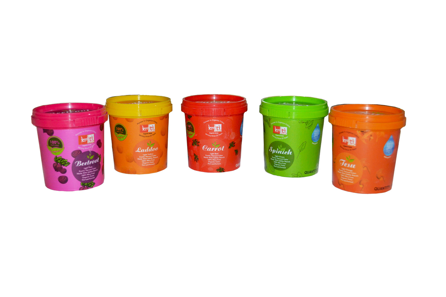 Kriti Organic Gulal Set of 5 (Carrot/Tesu/Laddoo/Beetroot/Spinich) 100 gm Each
