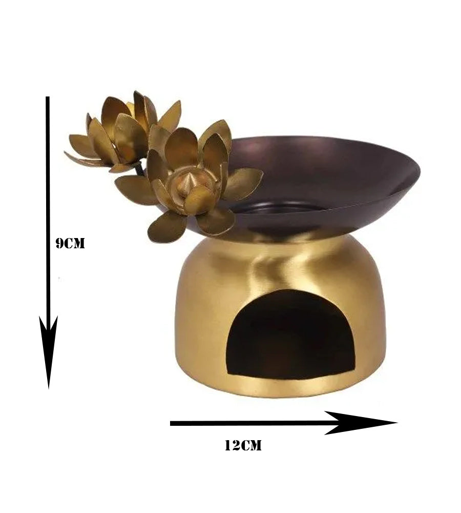 Kriti Creations Aroma Oil Lotus Brass Burner | Elegant Lotus Design Oil & Camphor Burner for Pooja, Meditation, Home & Spiritual Décor