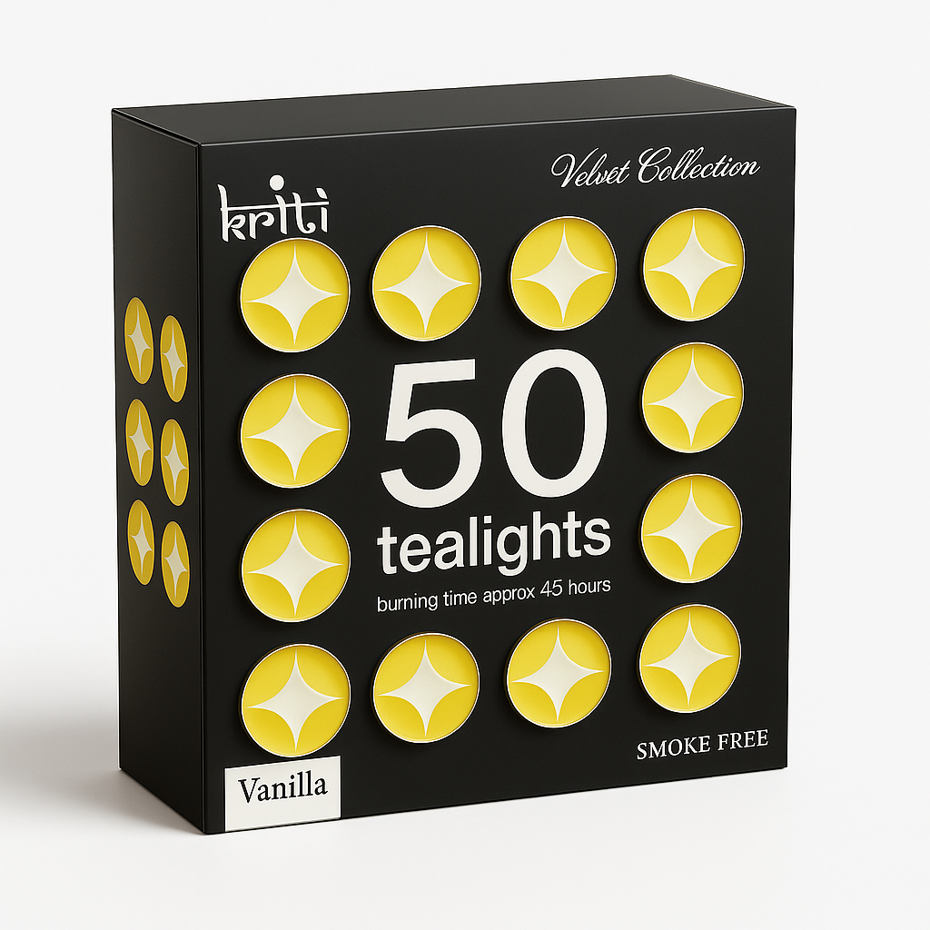Kriti Set of 50 Perfume Tea-Lights in A Pack (Vanilla) (Burning 4.5 Hour)