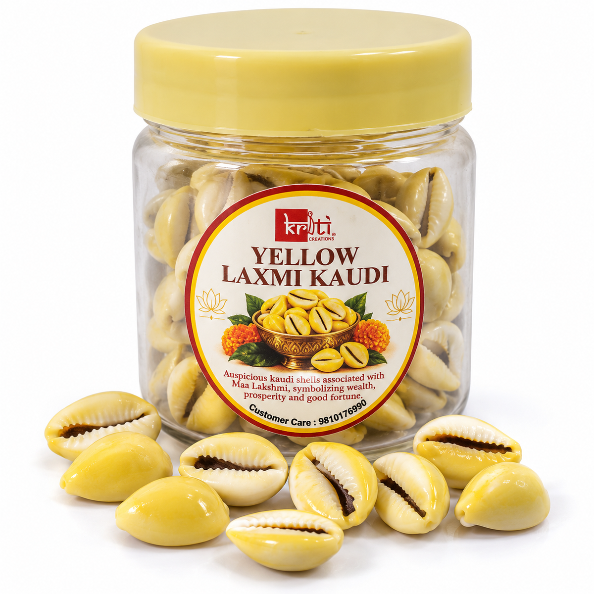 Kriti Creations Yellow Laxmi Kaudi Shells Pack of 11 for Diwali Puja, Lakshmi Puja, Home Temple Decoration & Craft