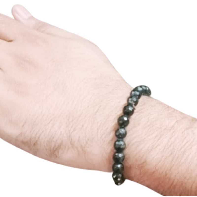 Kriti Creations Diamond Cut Black Tourmaline Bracelet, Natural Crystal Bracelet for Men & Woman, Black Beads Protects Against Negative Energy, Health & Mental Wellbeing Beads Size 6mm (8 inches)