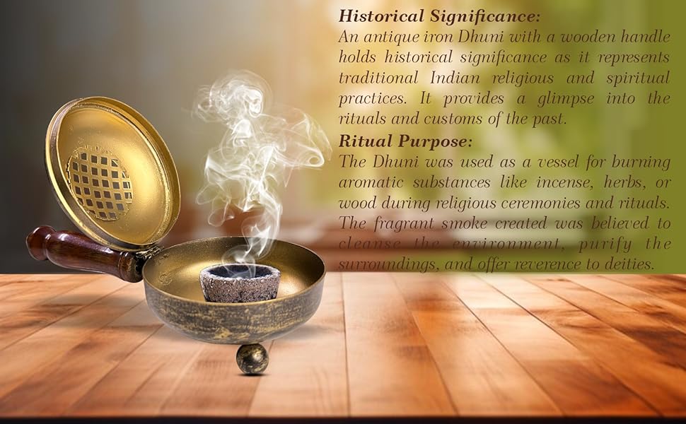Kriti Creations Iron dhuni with Wooden Holder for Lohan dhoop dhuni, for Pooja, Temple, Home/use Diwali Special Pooja dhoop dhuni with Wooden Holder (Small)