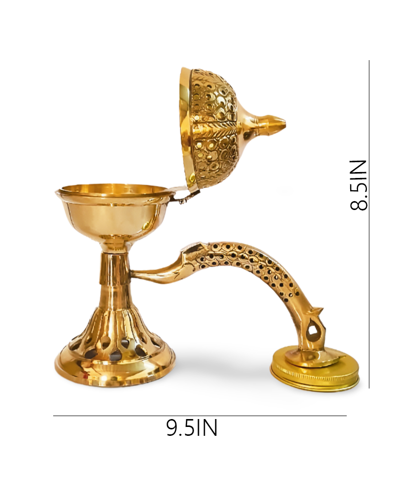 Kriti Creations Brass Dhupiya Dhuni Loban Burner, Dhoop Dani Brass With Handle, Incense Holder Burner For Pooja, Room Home Temple, Incense Burner
