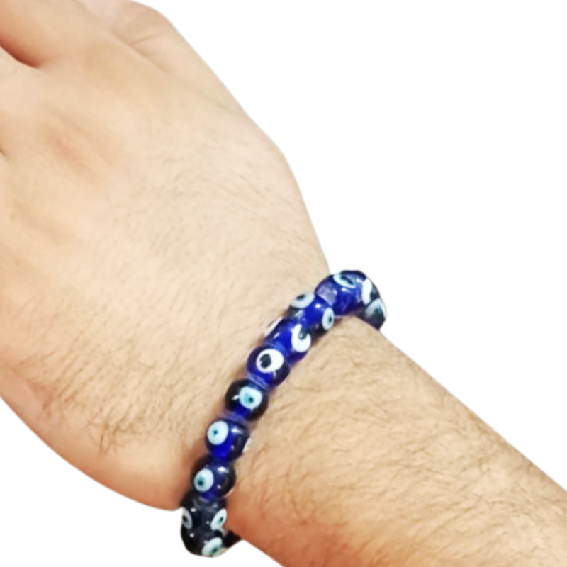 Kriti Creations Natural Evil Eye Nazariya Bracelet for Men and Women | Authentic 8 mm Round Beads | Protective Bracelet for Warding Off Negative Energy (8 inches)