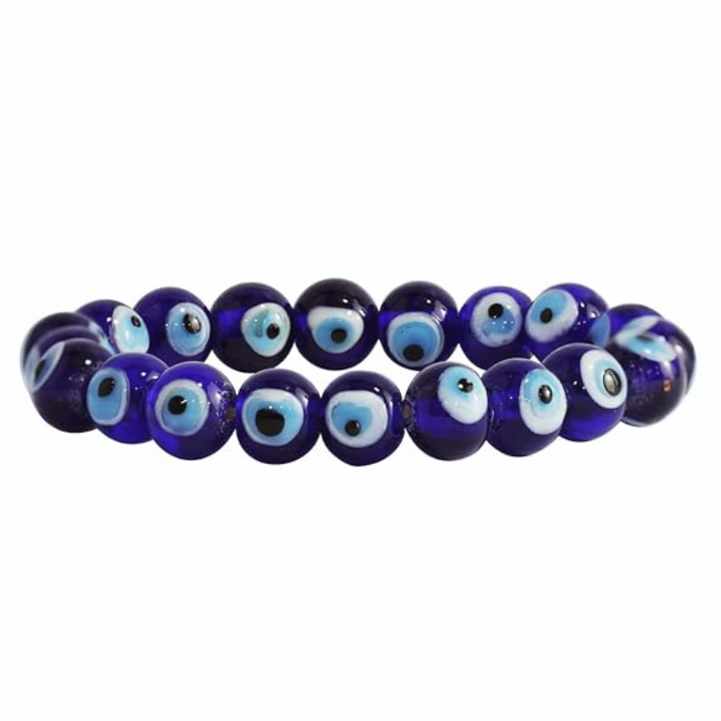 Kriti Creations Natural Evil Eye Nazariya Bracelet for Men and Women | Authentic 8 mm Round Beads | Protective Bracelet for Warding Off Negative Energy (8 inches)