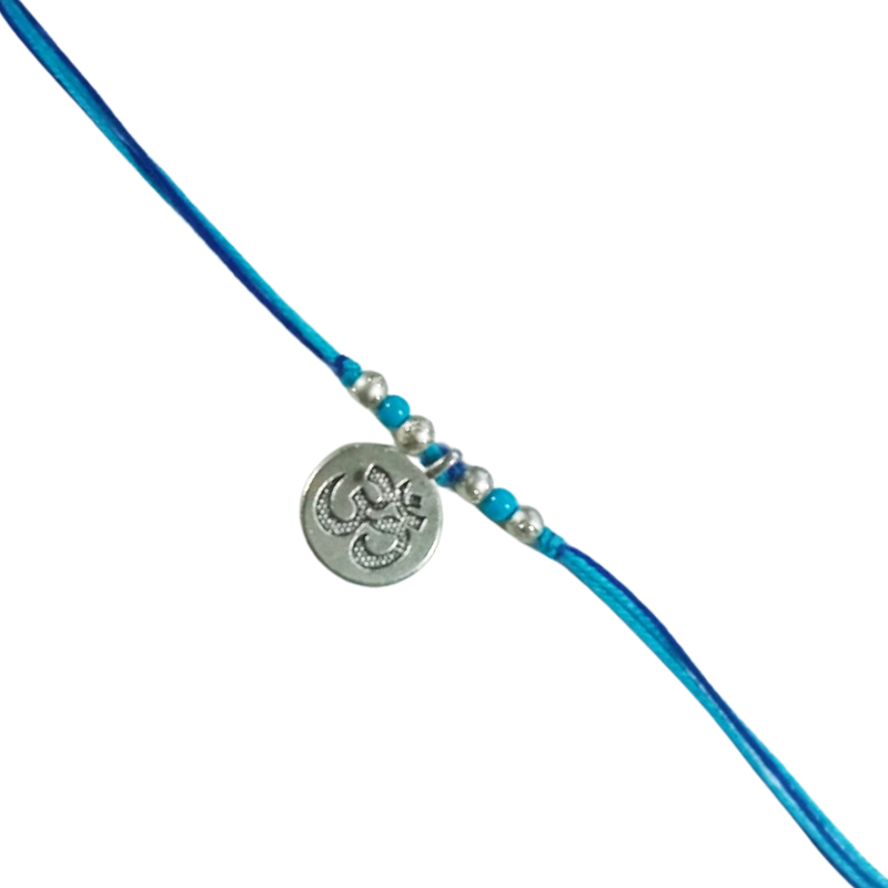 Kriti creations beautiful rakhi with round om made for happyness (2 Rakhis Dhaga and 1 Roli Chawal)