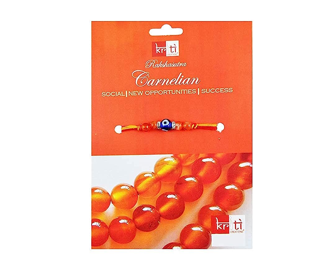 Rakshasutra Carnelian Rakhi for Social, New Opportunities, Success (Free Two Rakhi Dhaga and One Roli Chawal)