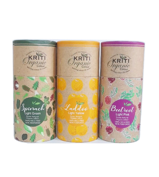 Kriti Organic Gulal | Multi Colour | 100% Handmade & MICA Free | Non- Prefumed | Natural Organic Holi Color | Pack Of 3 (100Gm)