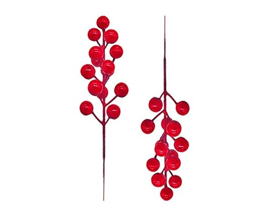 Kriti Creations Christmas Decoration Red Berry Set of 2 | Artificial Christmas Berries | Red Berry for Christmas Tree | Festival and Party Décor | 8 inches