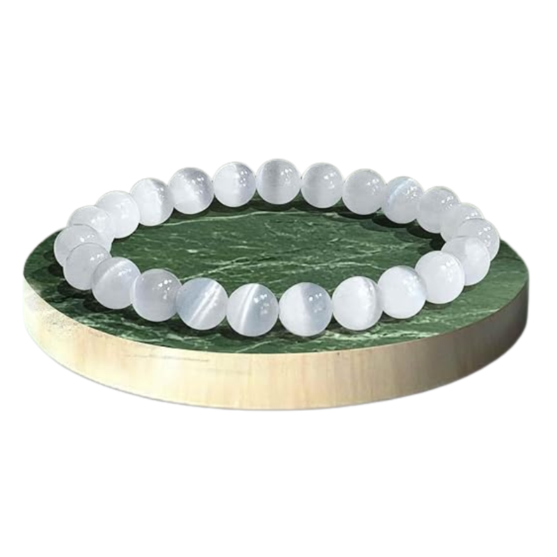 Kriti Creations Selenite Bracelet - White Crystal Bracelet for Men and Women for Focus, Consciousness, Peace, Calmness, Clear Thinking, Positive Energies, and Crown Chakra Healing 6mm Beads (7 inches)
