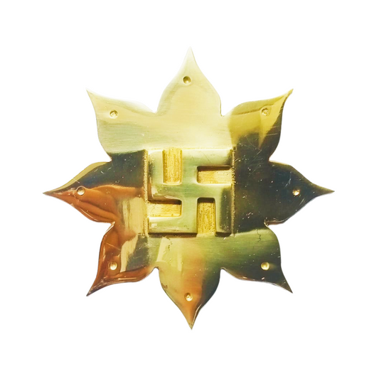 Kriti Creations Vastu Remedies Brass Padma Plate (Lotus Flower Plate) with Swastik for Protects from Negative Energy (13.5X 13.5 X 1cm) Golden