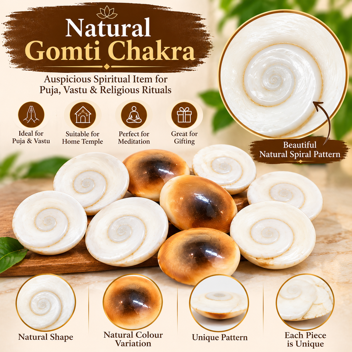 Kriti Creations Gomati Chakra for Lakshmi Puja –Original Gomti River Dwarka Shells for Wealth & Protection (11 pcs)