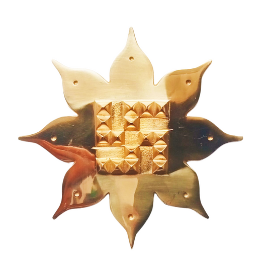 Kriti Creations Golden Swastik Brass Lotus Flower Plate with Pyramid for Vaastu Correction, For Vastu (14x14x0.05cm)