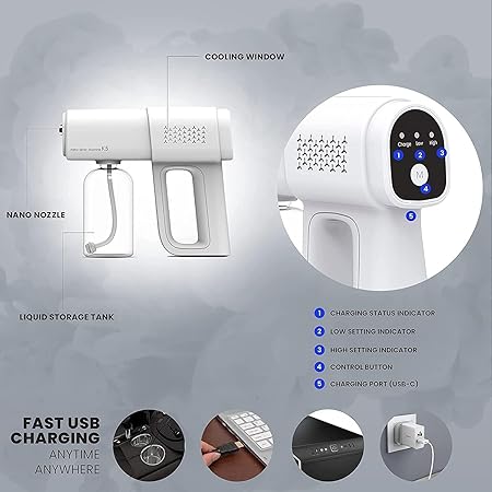 Kriti Creations K5 Pro Nano Spray Gun WG004 | Rechargeable Disinfectant Water Spray Gun for Home & Office Sanitization