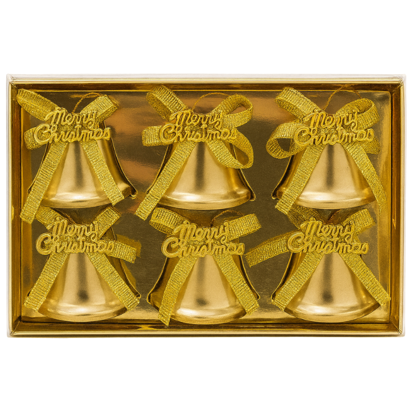 Kriti Creations Decorative Golden Bells for Christmas Tree, Home & Party | Ready to Hang | Pack of 6