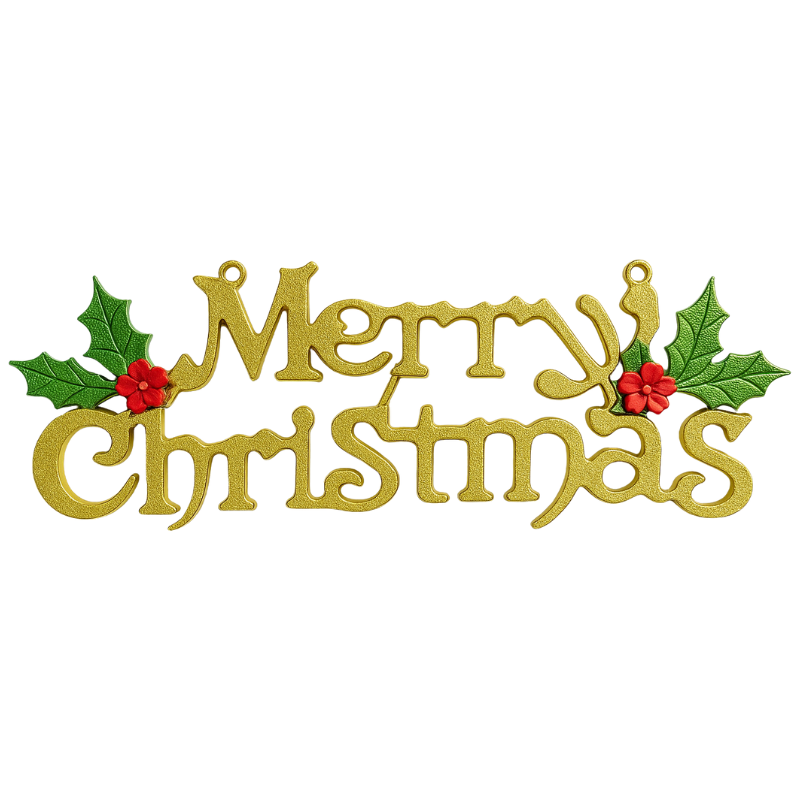 Kriti Creations Merry Christmas Decorative Wall Hanging | Golden Glitter Finish with Holly Leaves | 25cm Festive Home & Party Décor