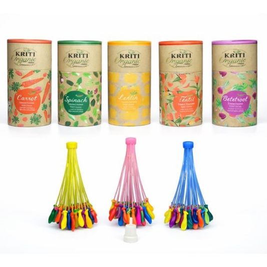 Kriti Combo Organic Water Colours Set of 5 (Carrot, Tesu, Beetroot, Laddoo, Spinach) 50g with Holi Water Bunch Balloons 111 Pcs