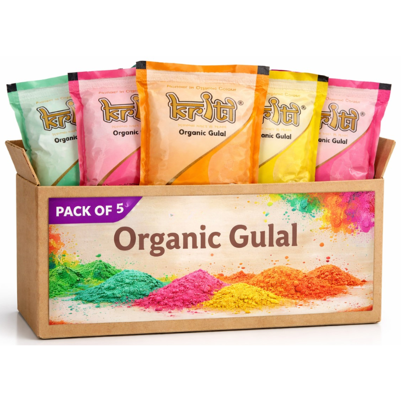 Kriti Creations Organic Gulal Small Plate 100% Handmade & MICA Free | Non- Prefumed | Natural Organic Holi (5 Color in Plate)