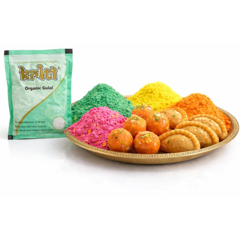 Kriti Creations Organic Gulal Small Plate 100% Handmade & MICA Free | Non- Prefumed | Natural Organic Holi (5 Color in Plate)