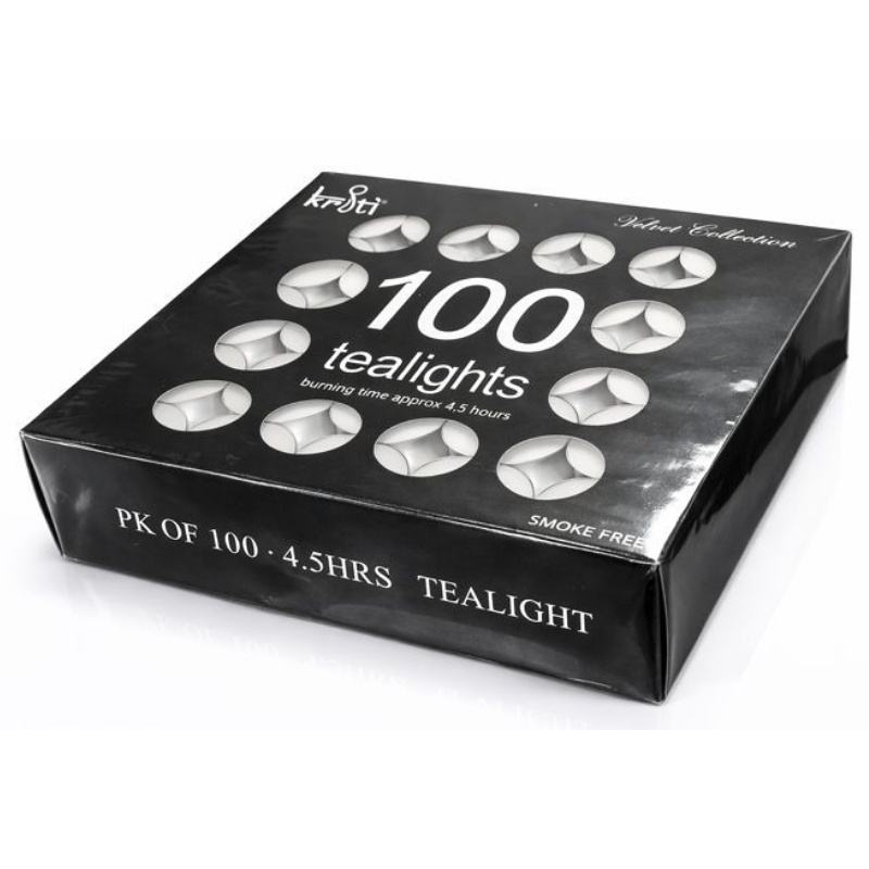 Kriti Set of 100 Tealights Candles | 4.5 Hour Long Burning | Ideal for Diwali, Pooja, Décor, Parties & Home Ambience