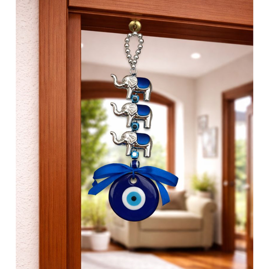 Kriti Creations Evil Eye Elephant Hanging for Home & Door Décor | Nazar Protection Feng Shui Good Luck Charm for Positivity