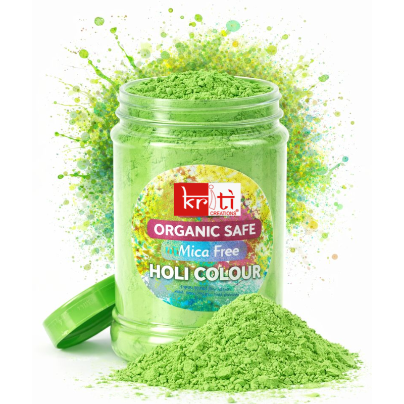 Kriti Organic Safe|Mica Free|Non-Perfumed|Holi Gulal Jar 1kg (Green)