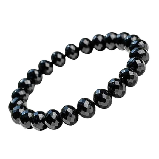 Kriti Creations Diamond Cut Black Tourmaline Bracelet, Natural Crystal Bracelet for Men & Woman, Black Beads Protects Against Negative Energy, Health & Mental Wellbeing Beads Size 6mm (8 inches)