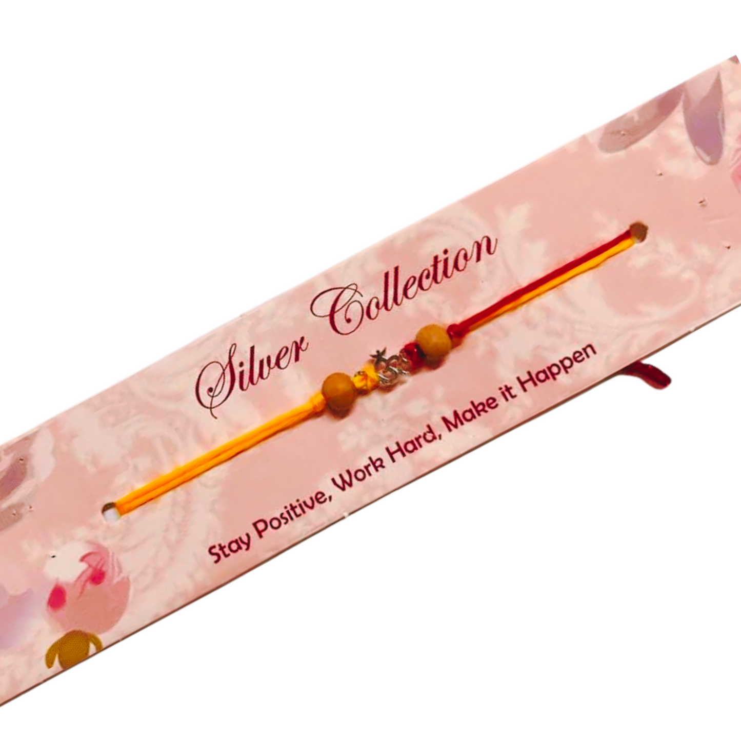 kriti creations silver rakhi sandal wood and silver om for Stay Positive, Work Hard, Make It Happen (2 Rakhis Dhaga and 1 Roli Chawal)