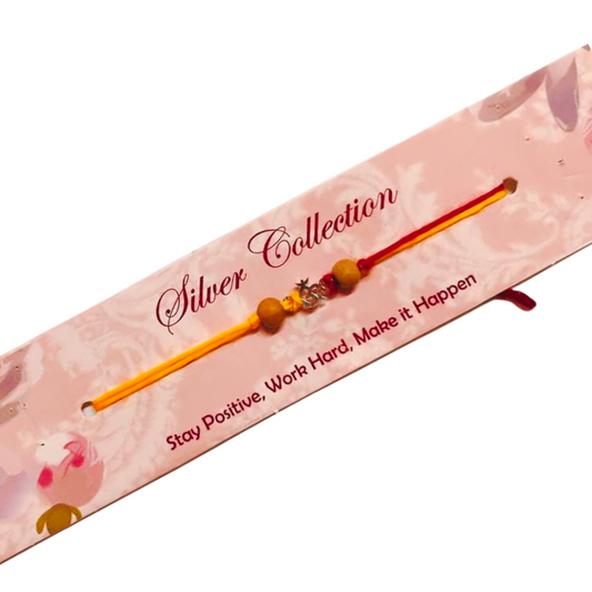 kriti creations silver rakhi sandal wood and silver om for Stay Positive, Work Hard, Make It Happen (2 Rakhis Dhaga and 1 Roli Chawal)