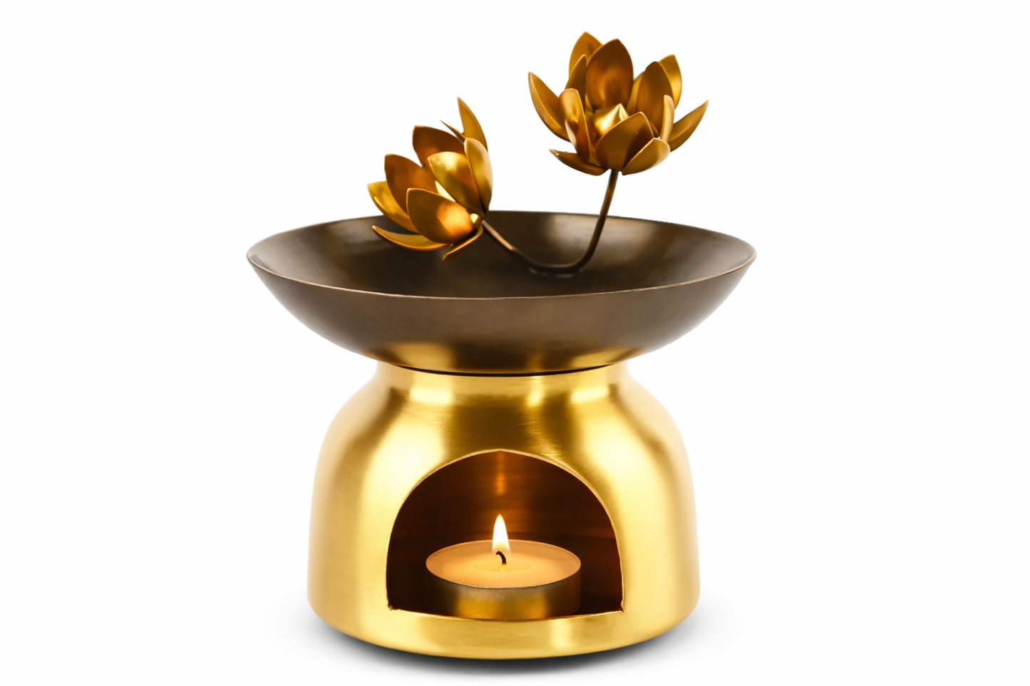 Kriti Creations Aroma Oil Lotus Brass Burner | Elegant Lotus Design Oil & Camphor Burner for Pooja, Meditation, Home & Spiritual Décor