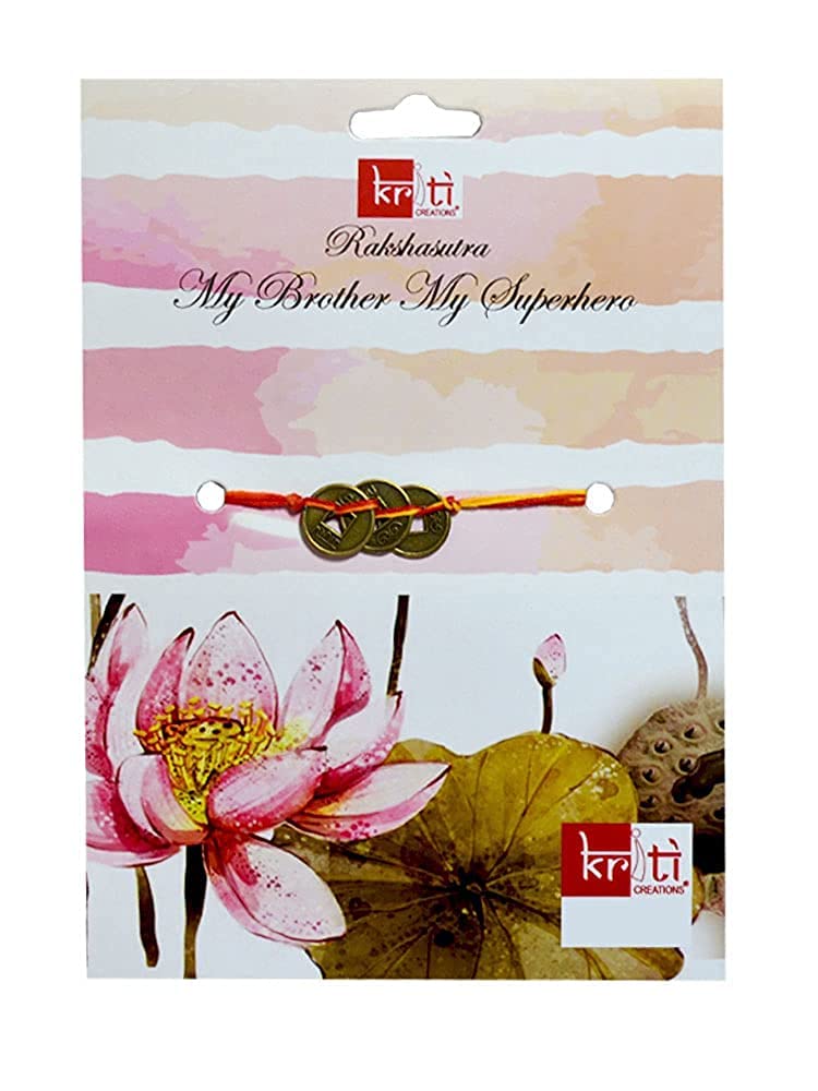 KRITI 3 Wealth Coin Rakshasutra Rakhi (Free Two Rakhi Dhaga and One Roli Chawal)